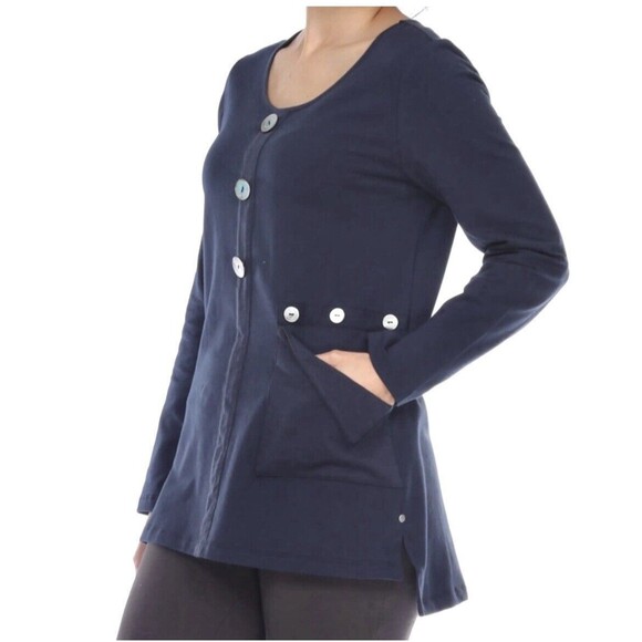 NEON BUDDHA Top Blue Tunic Long Sleeve Large Buttons And Pocket Women’s S - Picture 1 of 6
